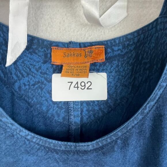 Sakkas Maxi Dress Size S/M Blue Stonewash Fringed Boho India Festival Pockets - Picture 8 of 14